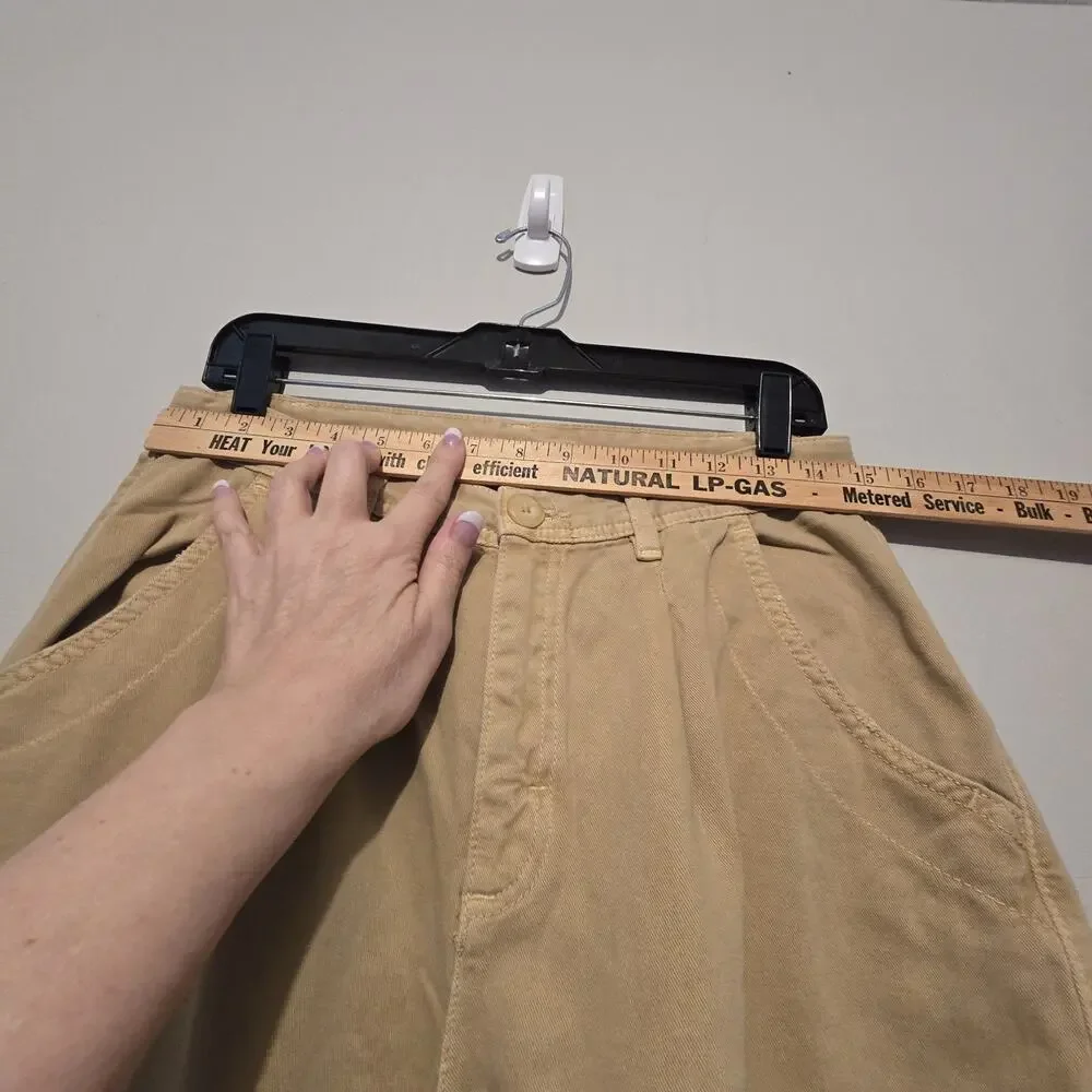 Free‎ People Anthropologie Denim Pants Crop Womens Sz 6 Mustard Tan Baggy Taper